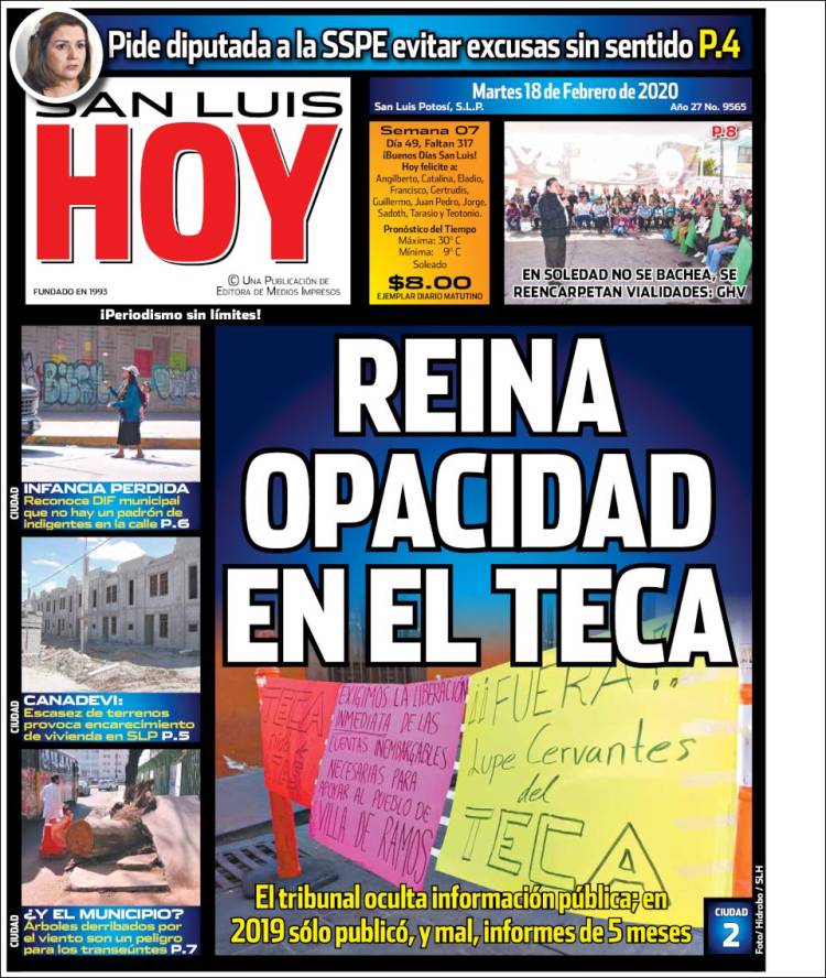 Portada de San Luis Hoy (México)