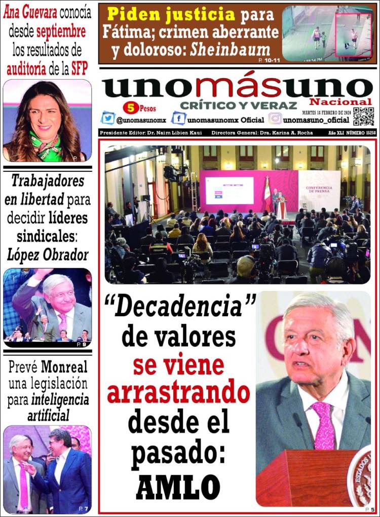 Portada de unomásuno (México)