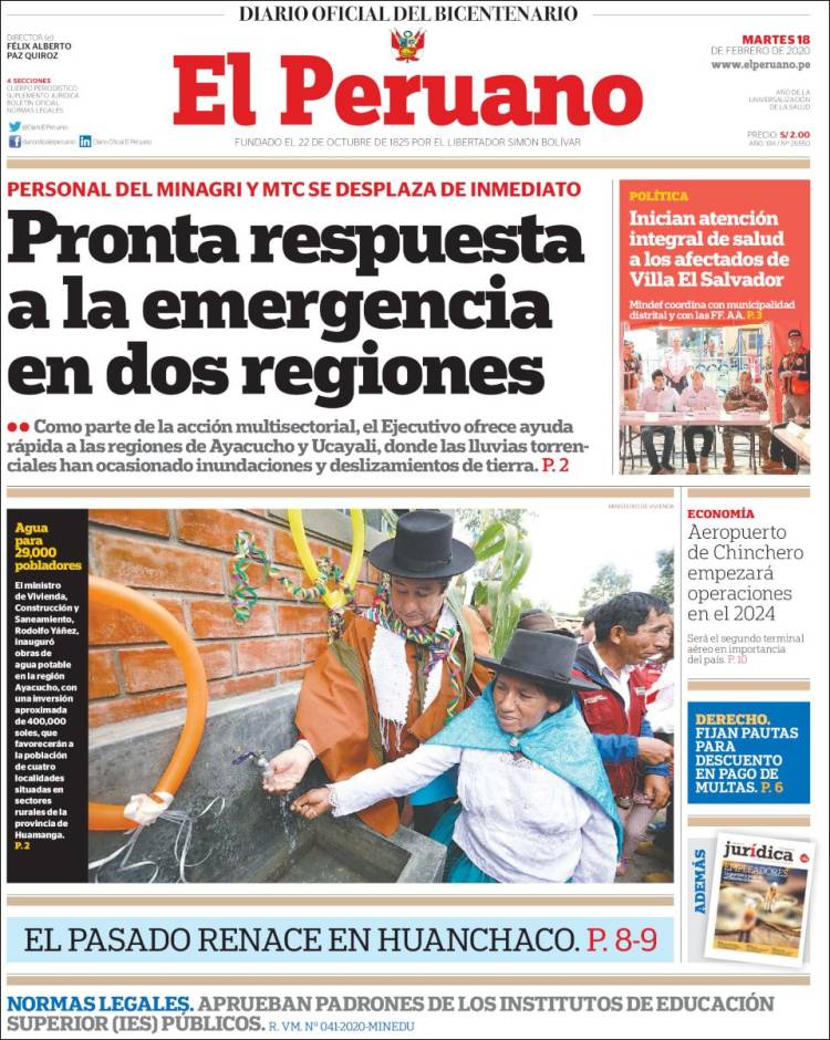 Portada de El Peruano (Perú)