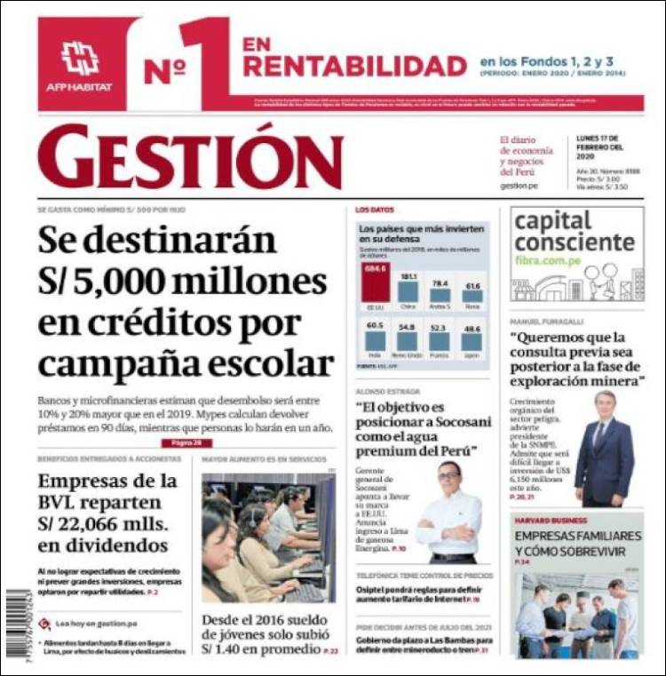 Portada de Diario Gestión (Perú)