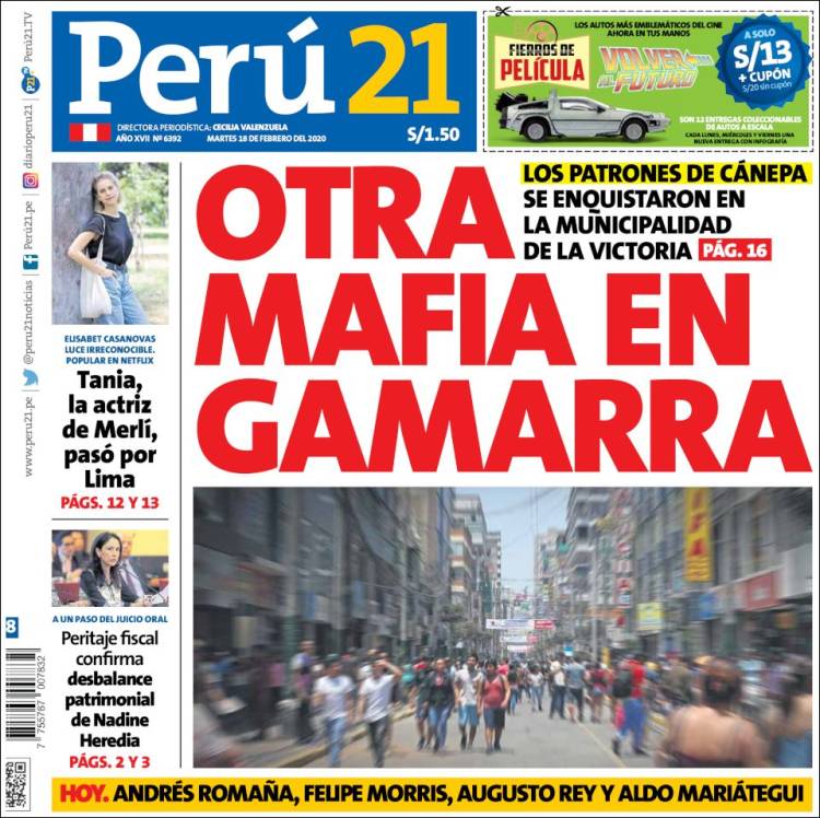 Portada de Perú 21 (Perú)