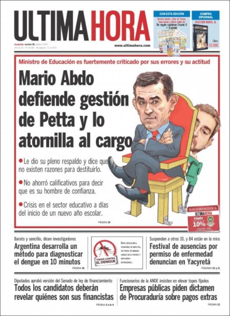 Portada de Última Hora (Paraguay)