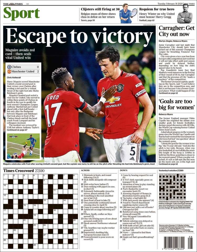 Portada de The Times Sport (Reino Unido)