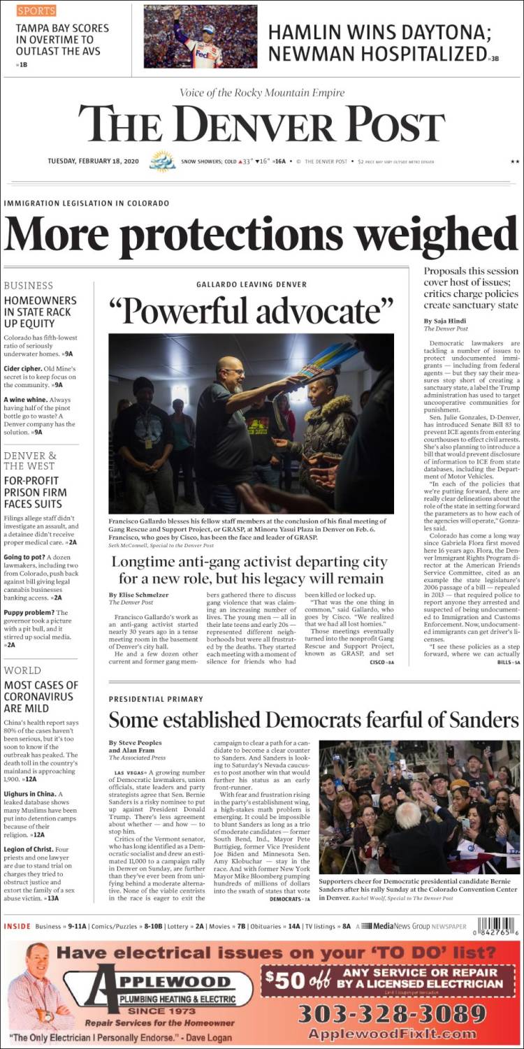 Portada de The Denver Post (USA)