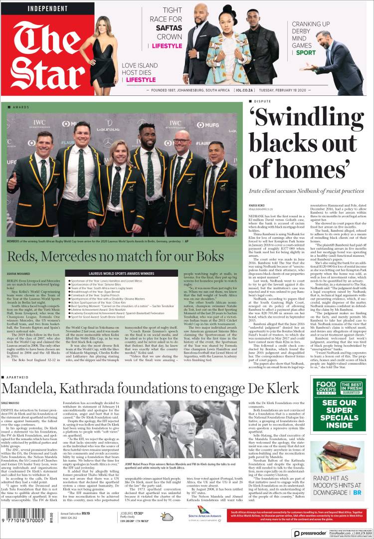 Portada de The Star (Sud&aacute;frica)