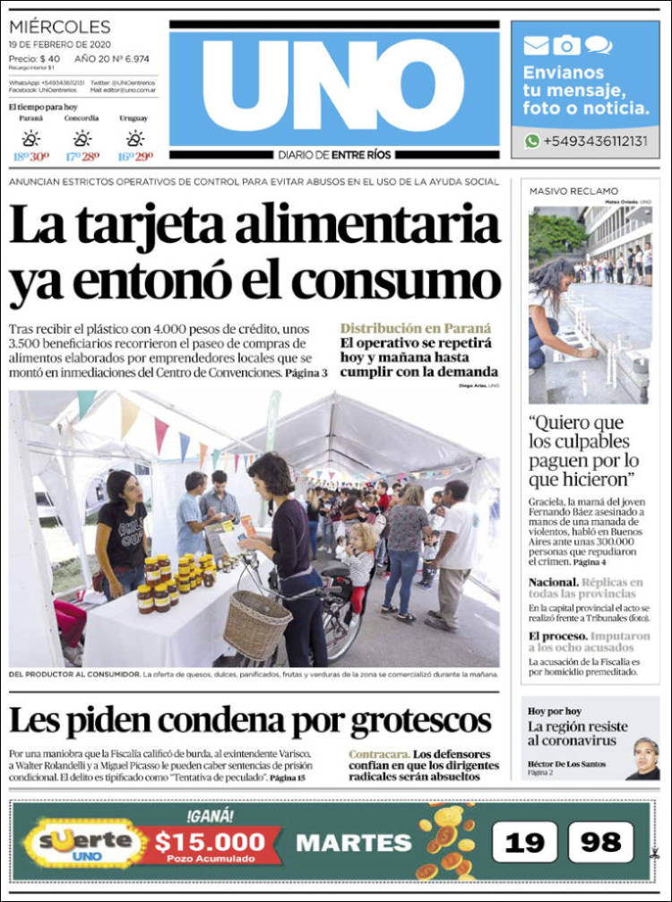 Portada de Diario Uno de Entre Ríos (Argentina)