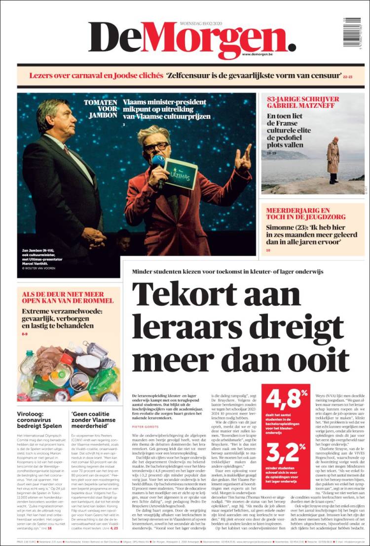 Portada de De Morgen (B&eacute;lgica)