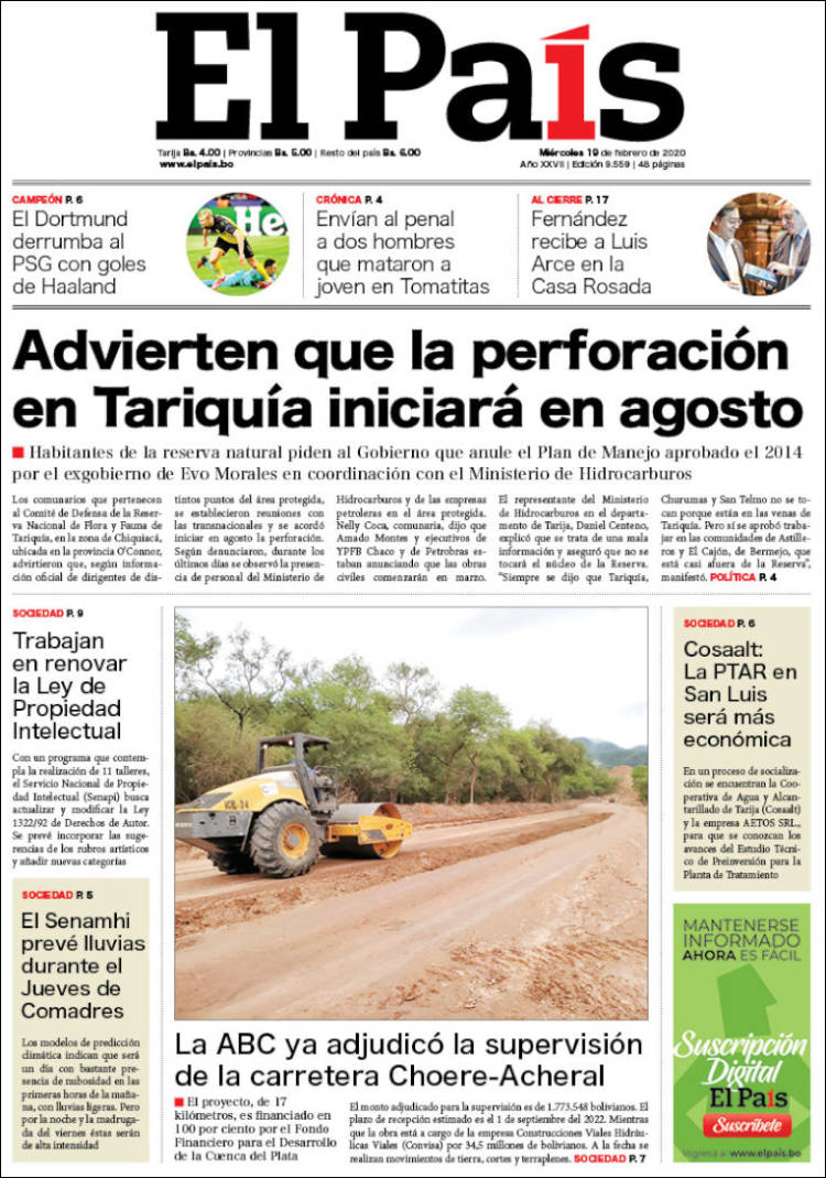 Portada de El País (Bolivia)