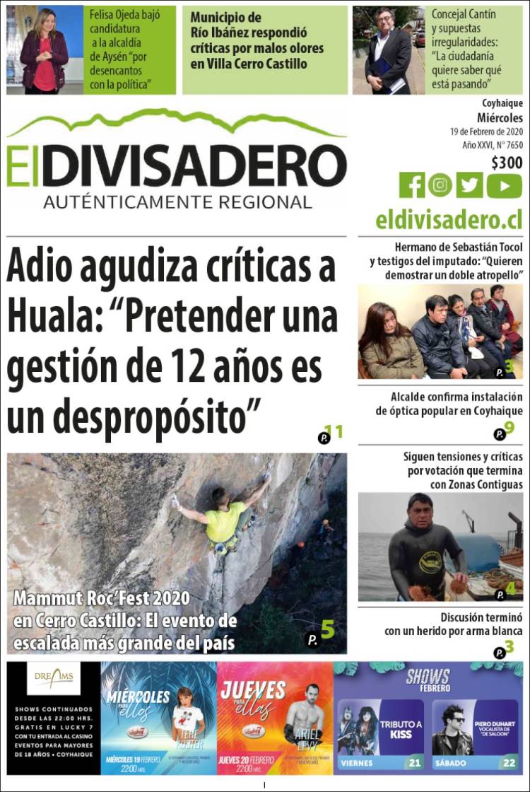 Portada de Diario El Divisadero (Chile)