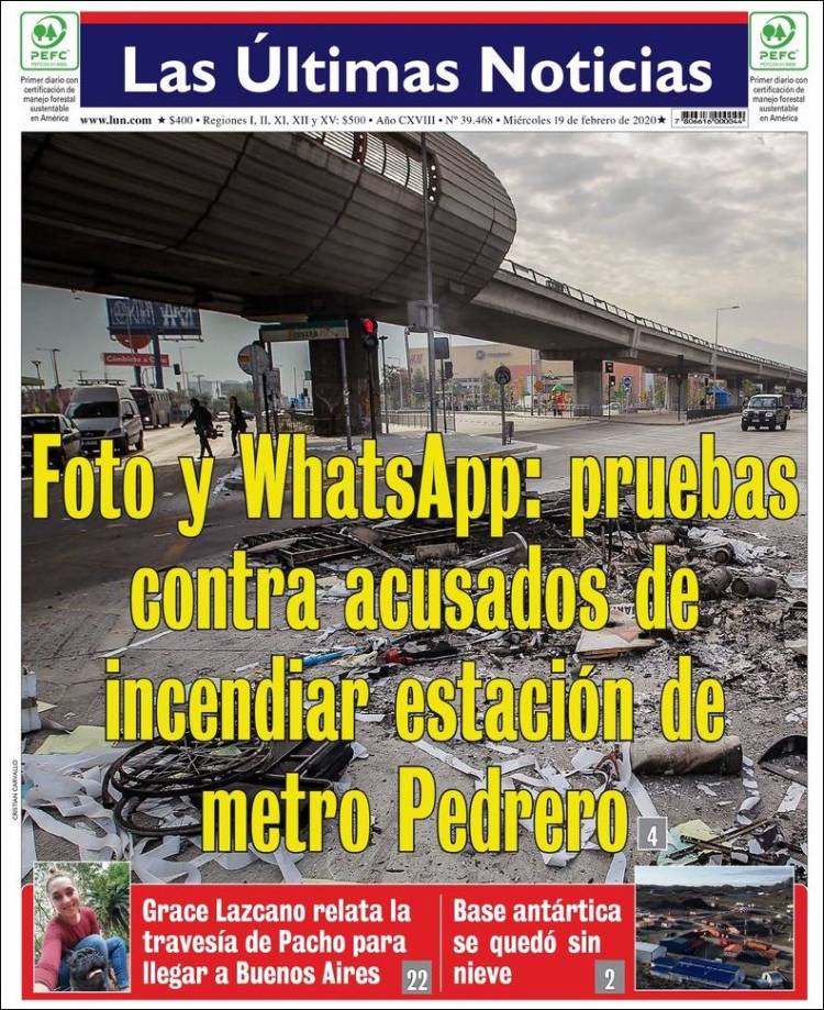 Portada de Las Últimas Noticias (Chile)