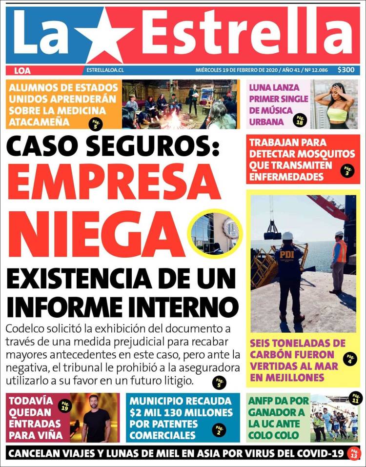 Portada de La Estrella de Loa (Chile)