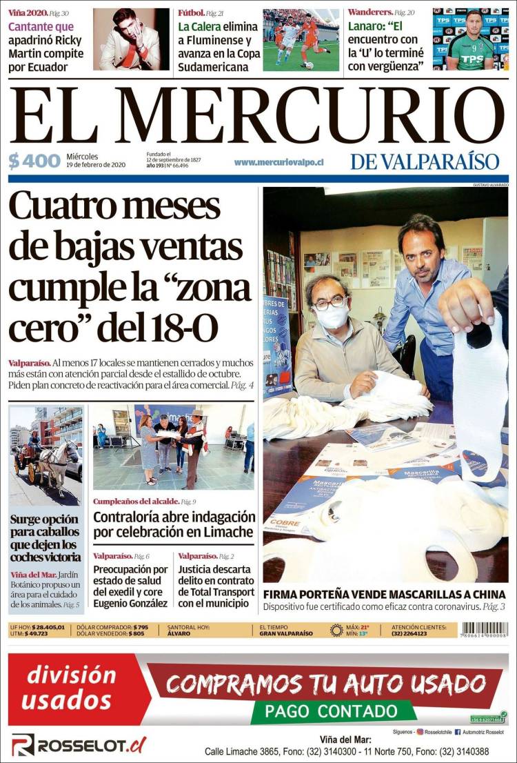 Portada de Mercurio de Valparaiso (Chile)