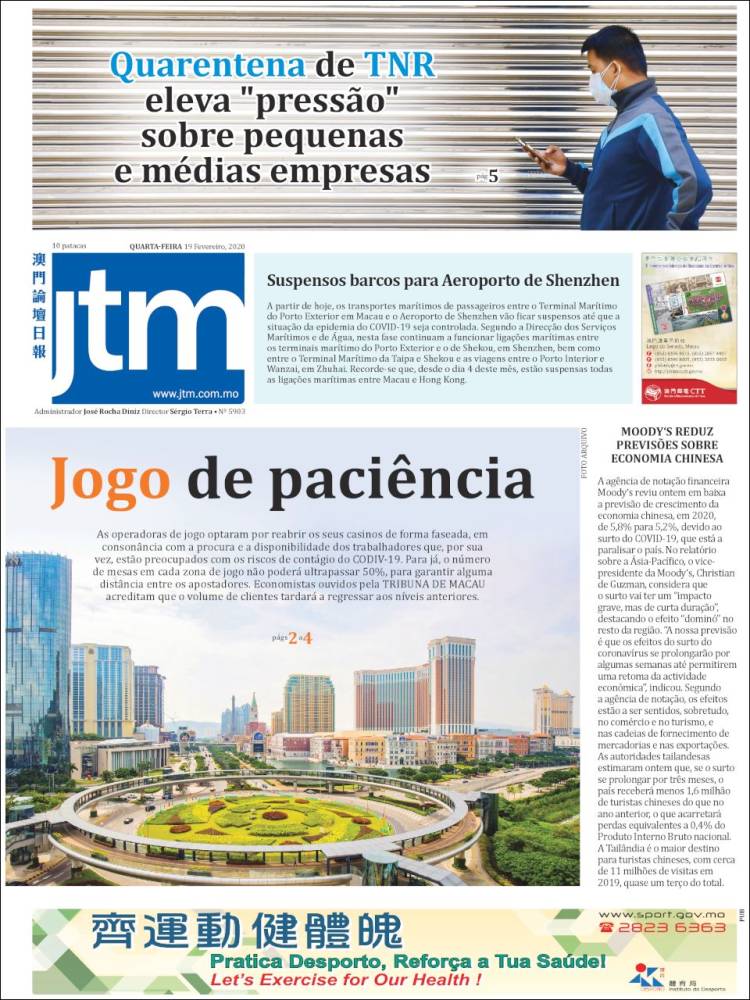 Portada de Jornal Tribuna de Macau (China)