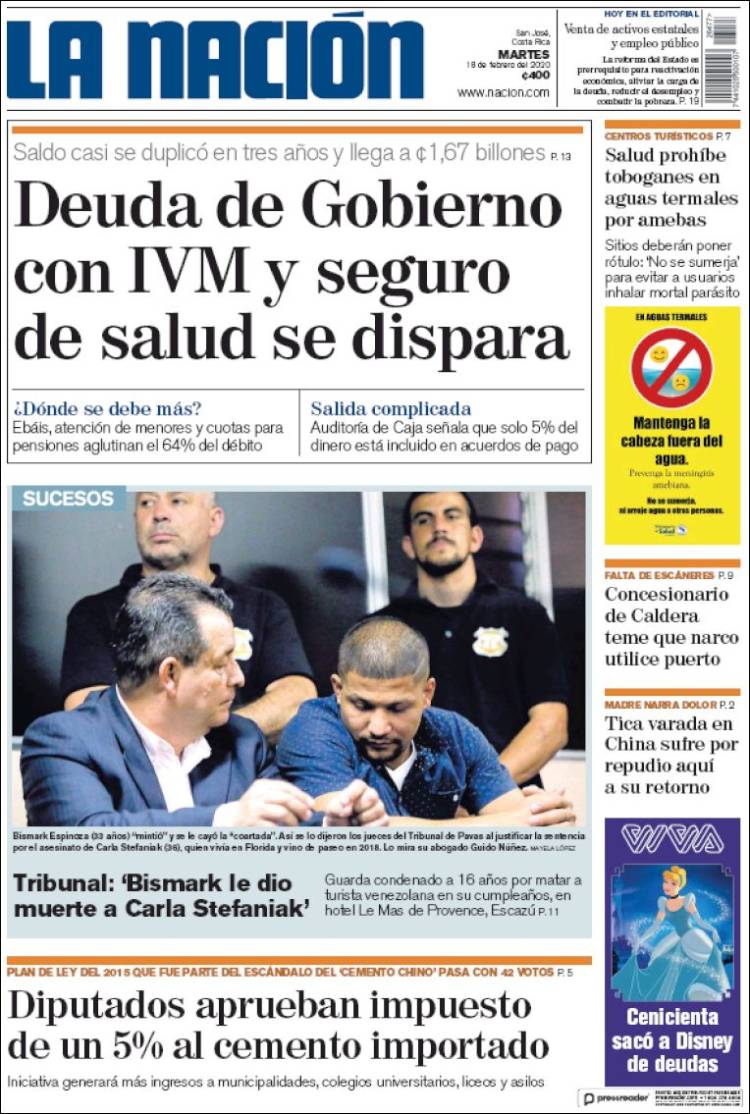 Portada de La Nación - Costa Rica (Costa Rica)