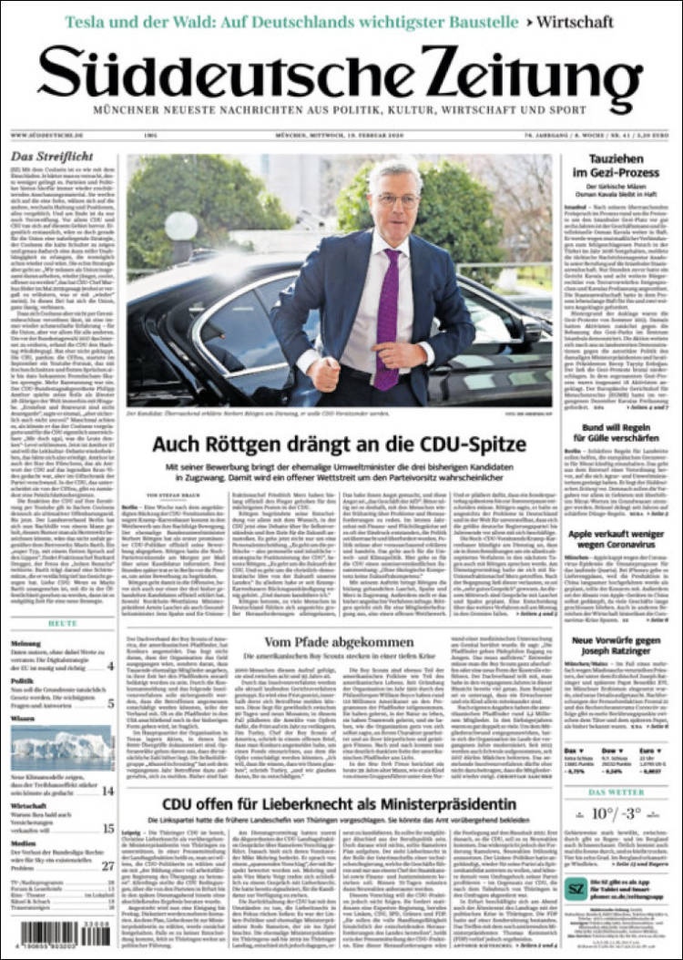Portada de Sueddeutsche (Alemania)