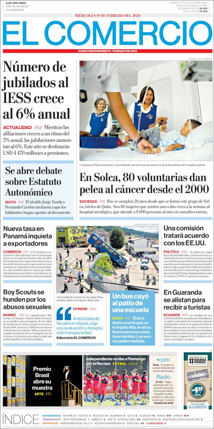 Portada de El Comercio (Ecuador)