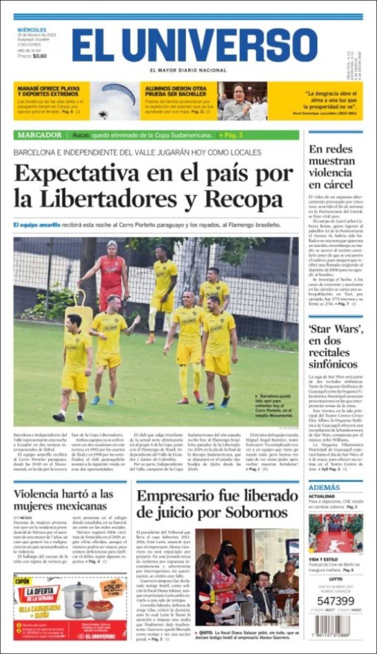 Portada de El Universo - Ecuador (Ecuador)