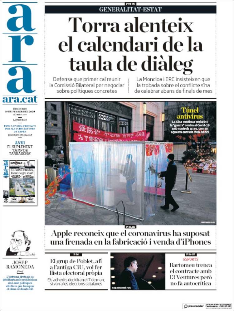 Newspaper Ara (Spain). Newspapers in Spain. edition, February 19 of Kiosko.net