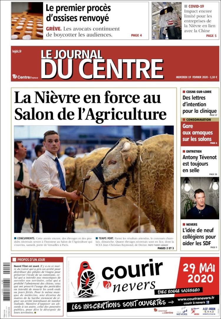 Portada de Le Journal du Centre (Francia)
