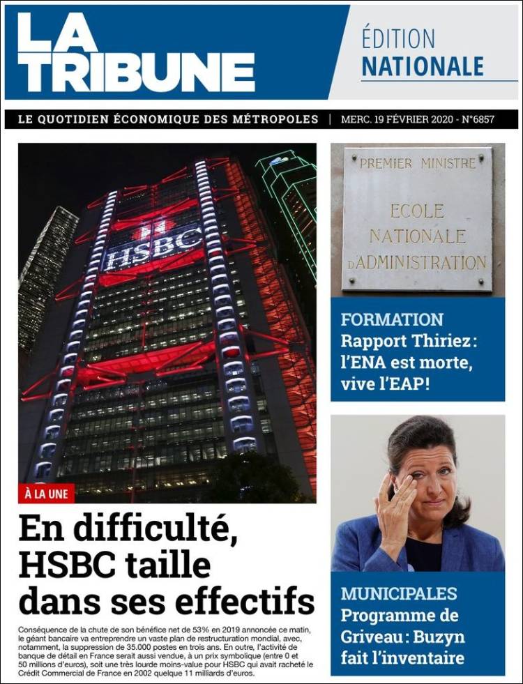 Portada de La Tribune (Francia)