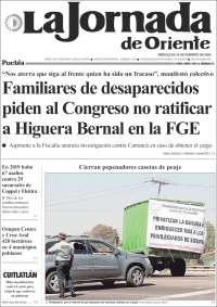 Portada de La Jornada de Oriente - Puebla (México)