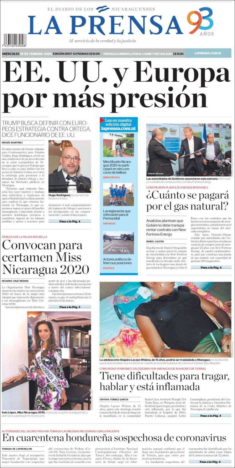 Portada de La Prensa (Nicaragua)