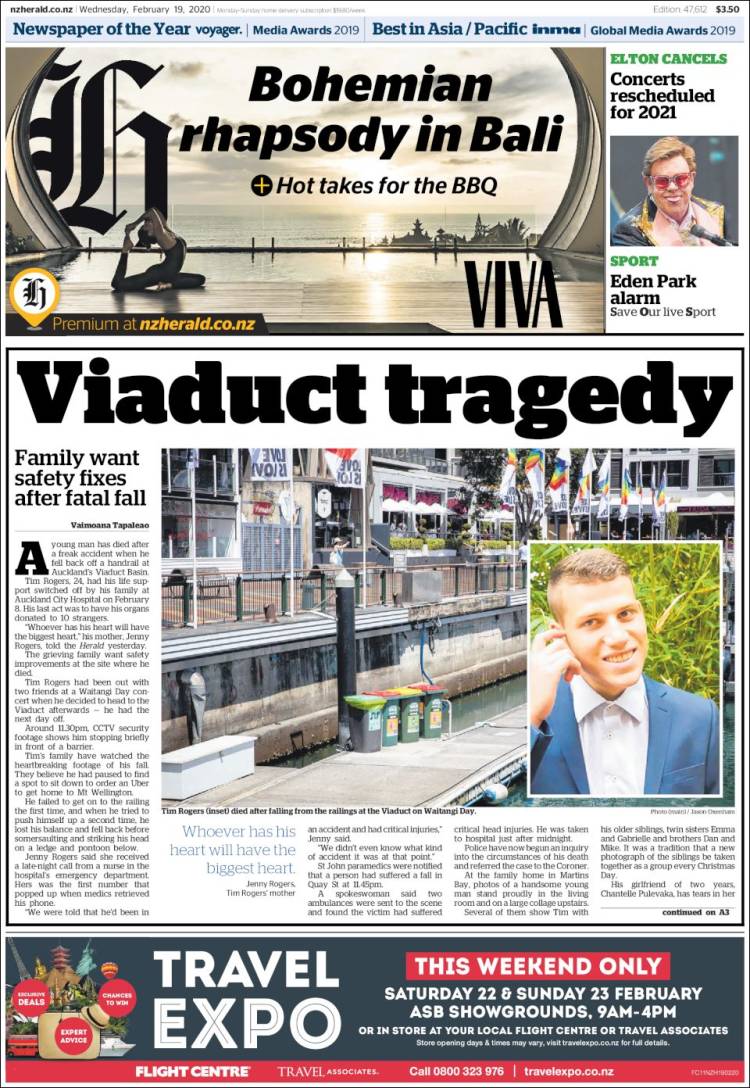 Portada de The New Zealand Herald (Nueva Zelanda)