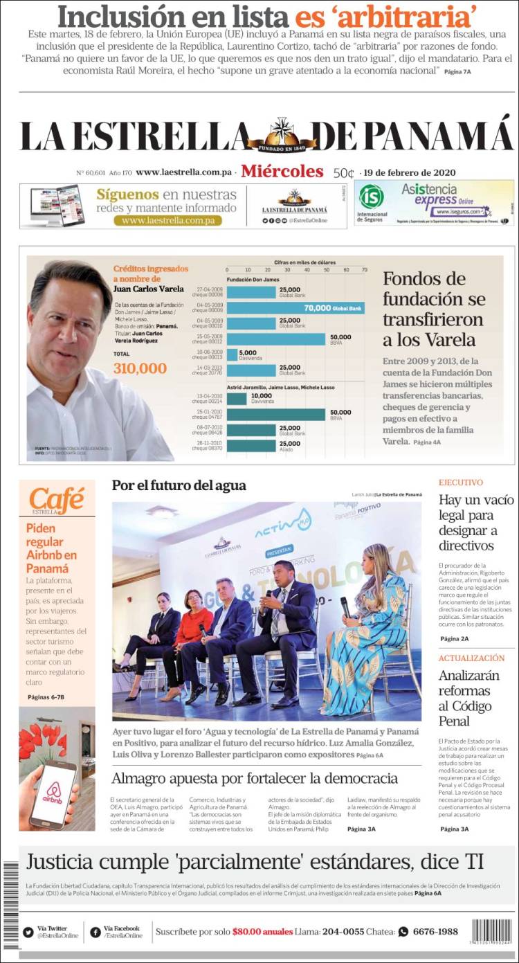 Portada de La Estrella de Panamá (Panam&aacute;)