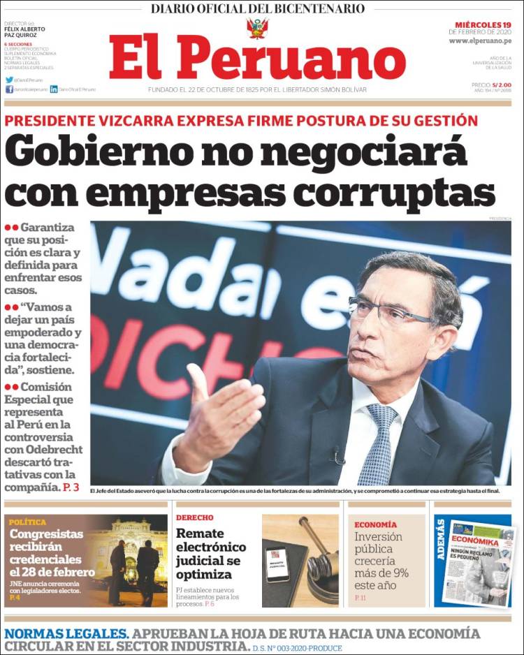 Portada de El Peruano (Per&uacute;)