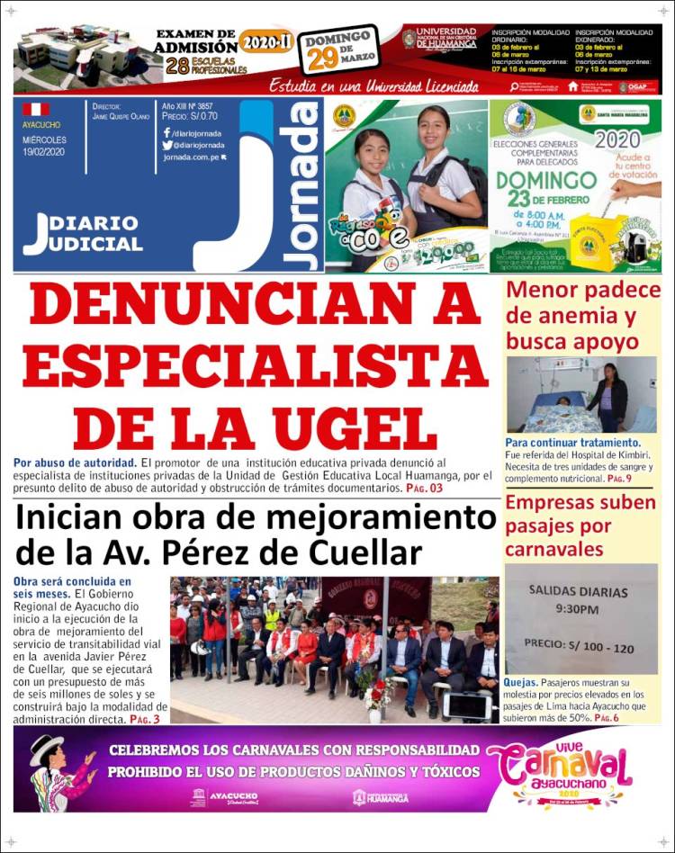 Portada de Diario Jornada (Per&uacute;)