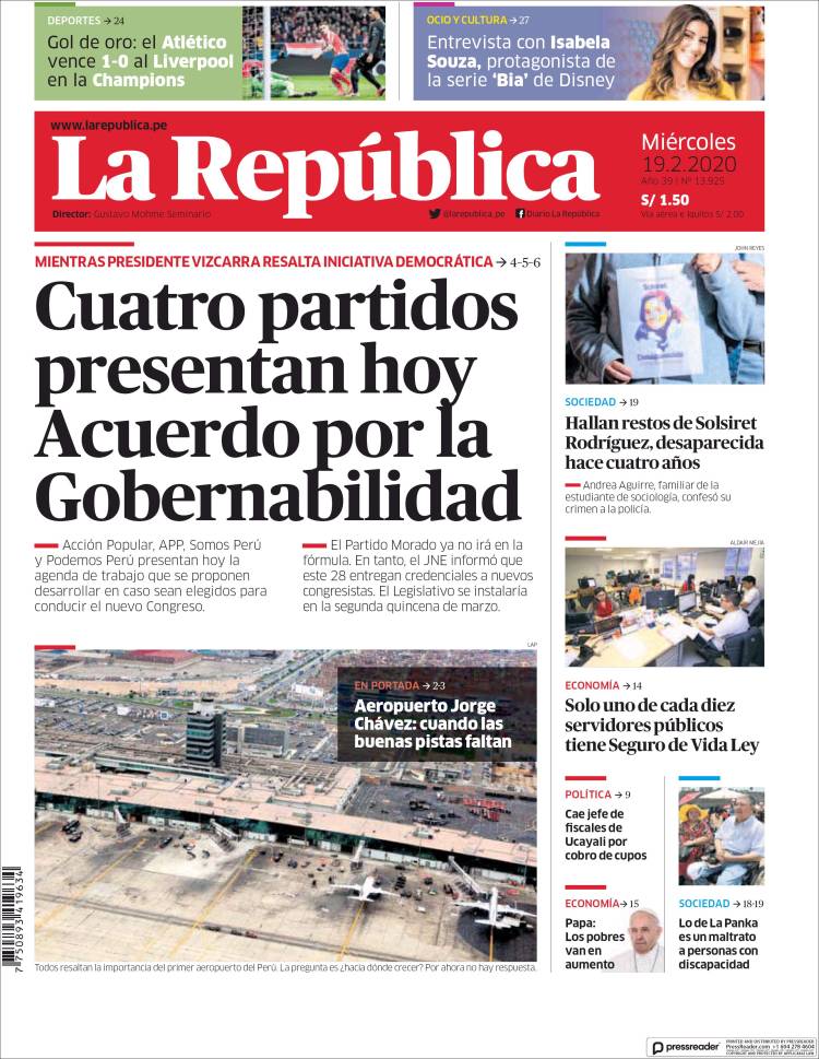 Portada de La Republica (Per&uacute;)
