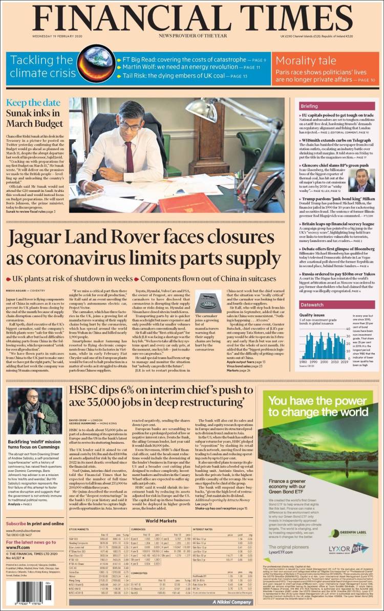 Portada de Financial Times (Reino Unido)