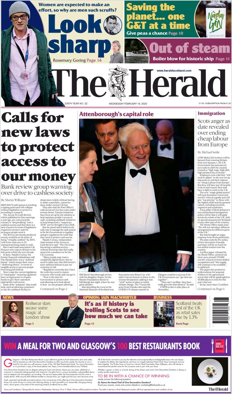 Portada de The Herald (Reino Unido)