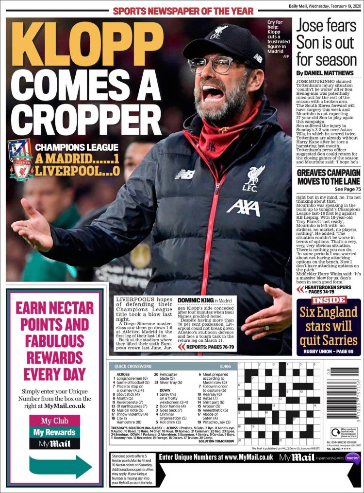Portada de Daily Mail Sport (Reino Unido)