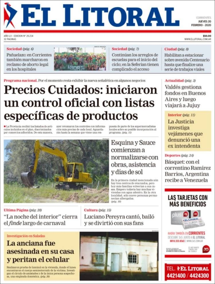 Portada de El Litoral Corrientes (Argentina)