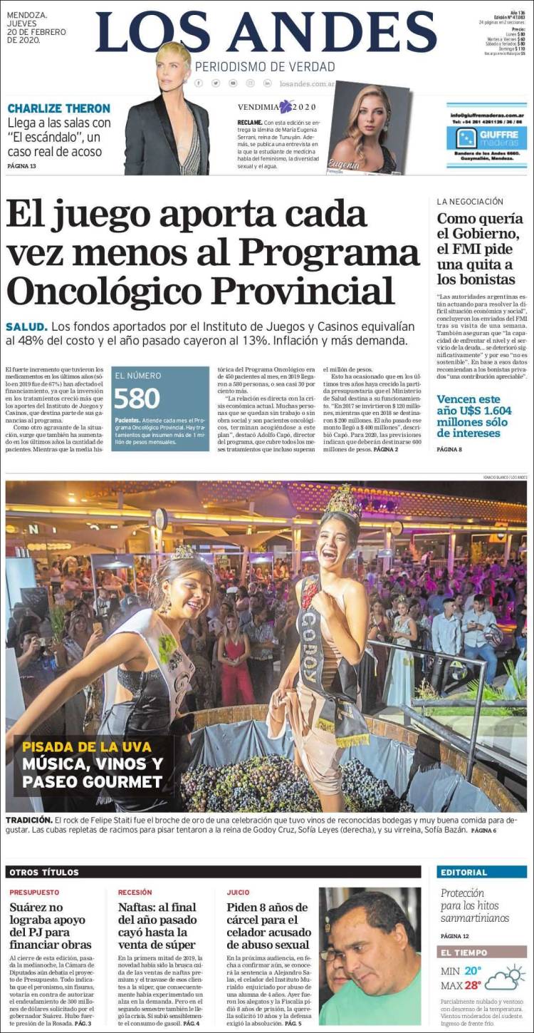 Portada de Los Andes - Mendoza (Argentina)