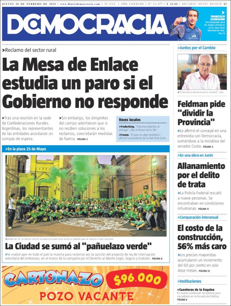 Portada de Diario Democracia (Argentina)