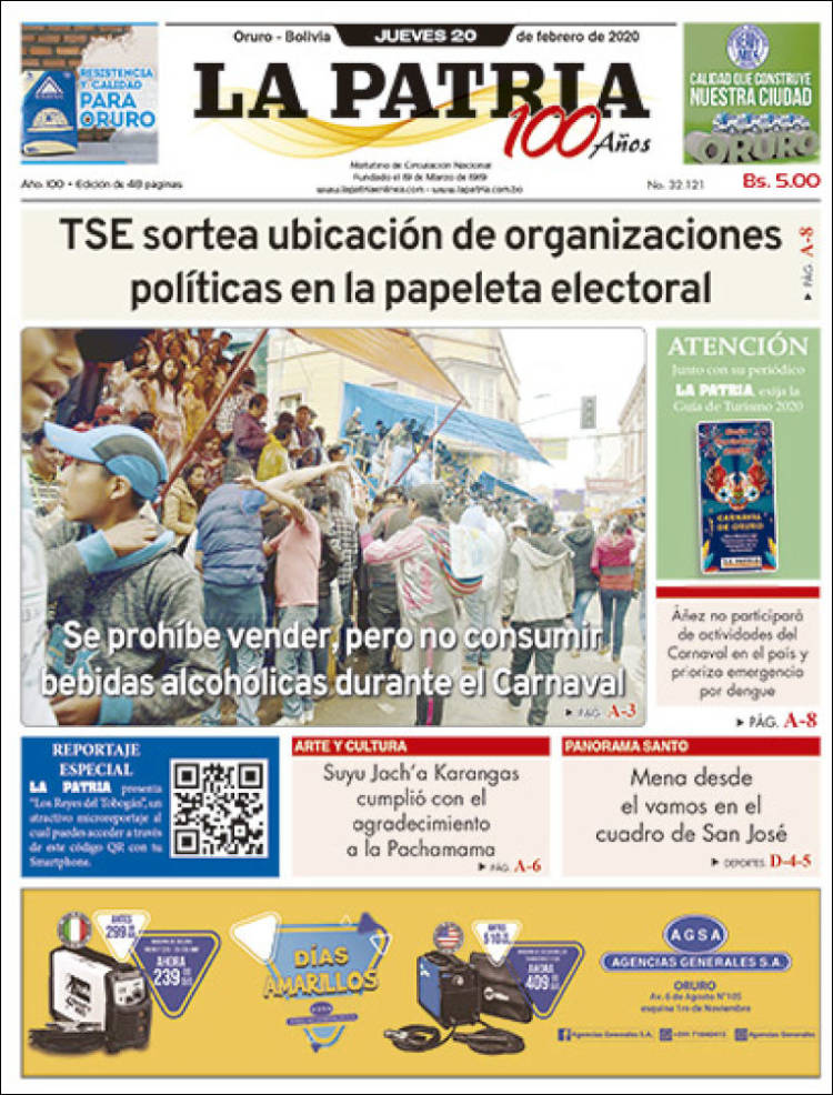 Portada de La Patria (Bolivia)