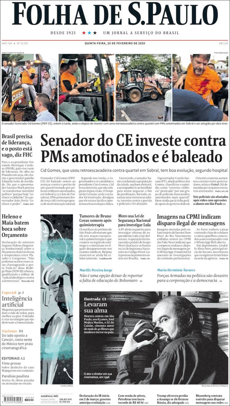 Portada de Folha de São Paulo (Brasil)