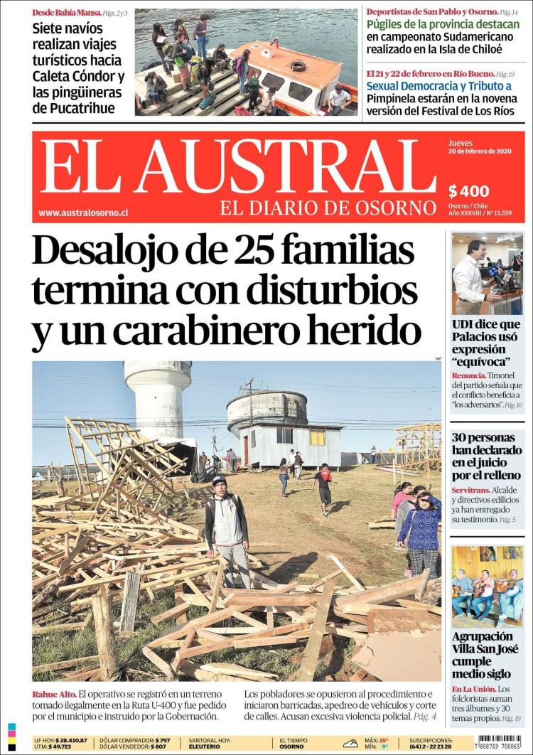 Portada de El Austral de Osorno (Chile)