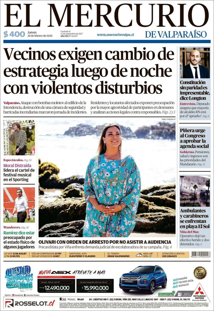 Portada de Mercurio de Valparaiso (Chile)