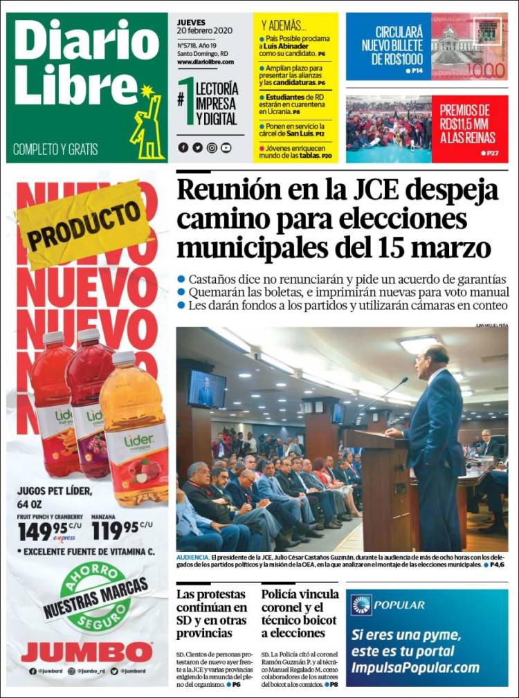 Portada de Diario Libre (R. Dominicana)