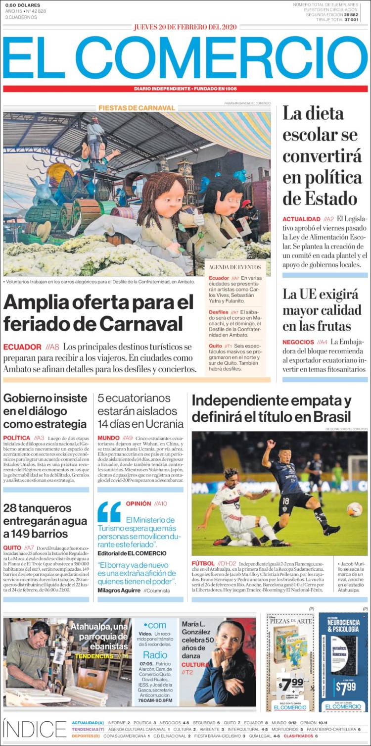 Portada de El Comercio (Ecuador)
