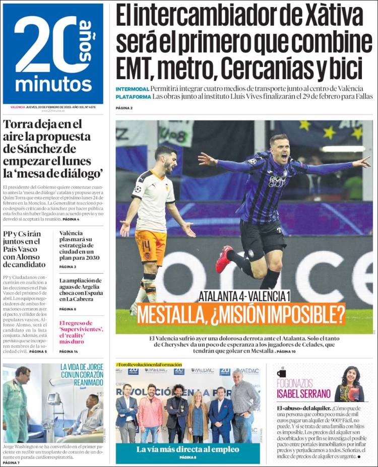 Portada de 20 Minutos - Valencia (Espa&ntilde;a)