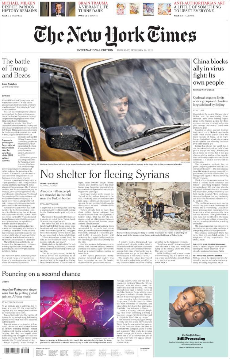 Portada de International New York Times (Europa)