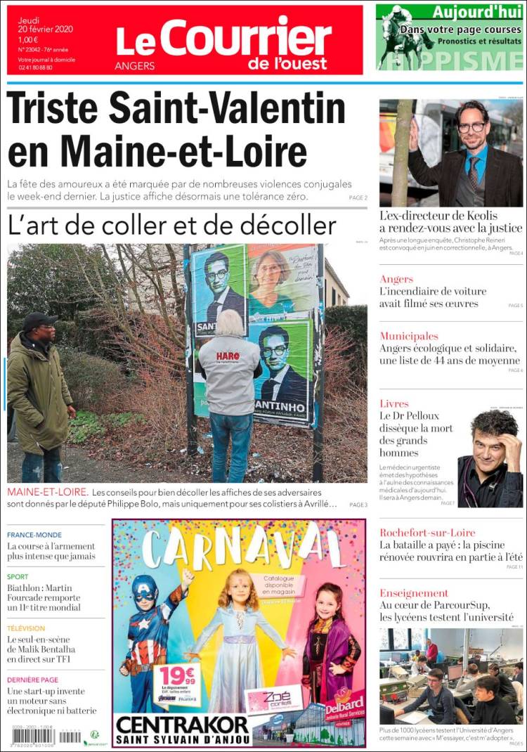 Portada de Le Courrier de l'Ouest (Francia)