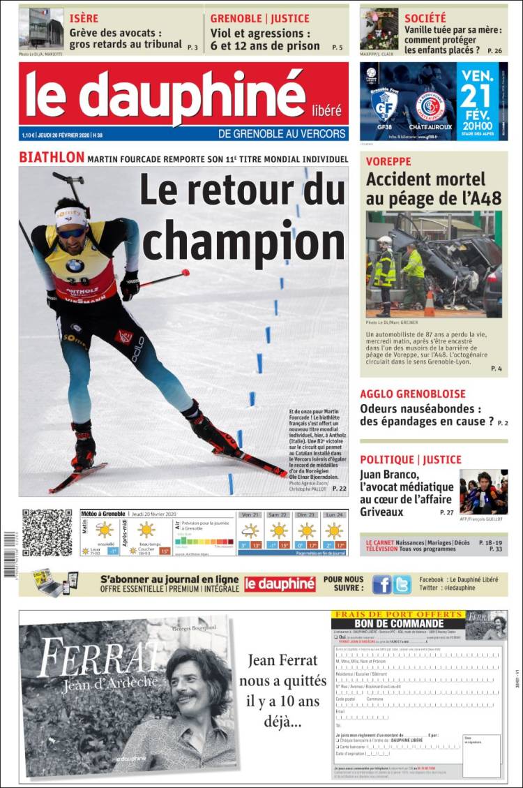 Portada de Le Dauphiné Libéré (Francia)