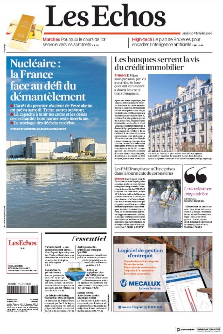 Portada de Les Echos (Francia)