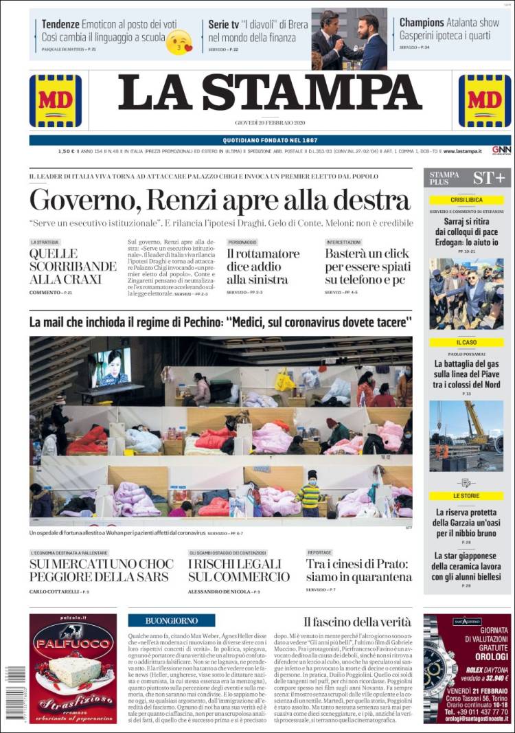 Portada de La Stampa (Italia)