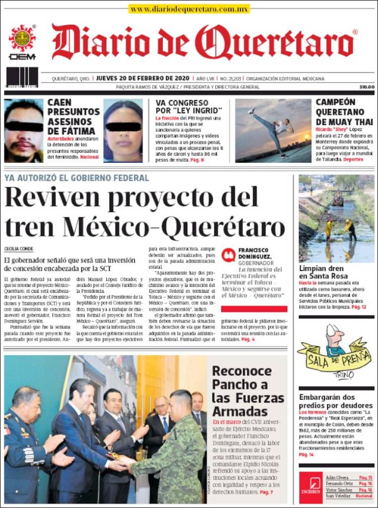 Portada de Diario de Querétaro (México)